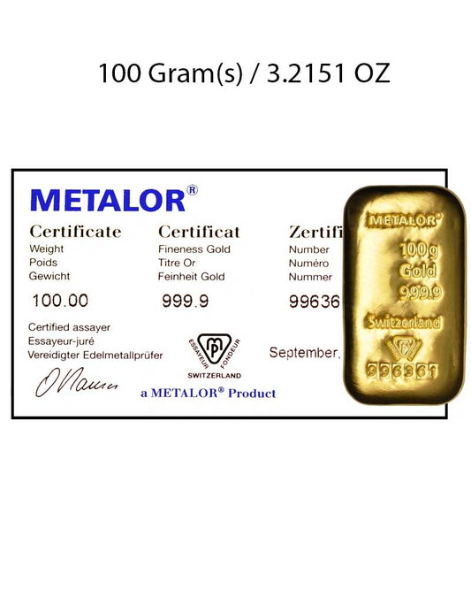 Metalor 100g Gold Bar Cast image 1